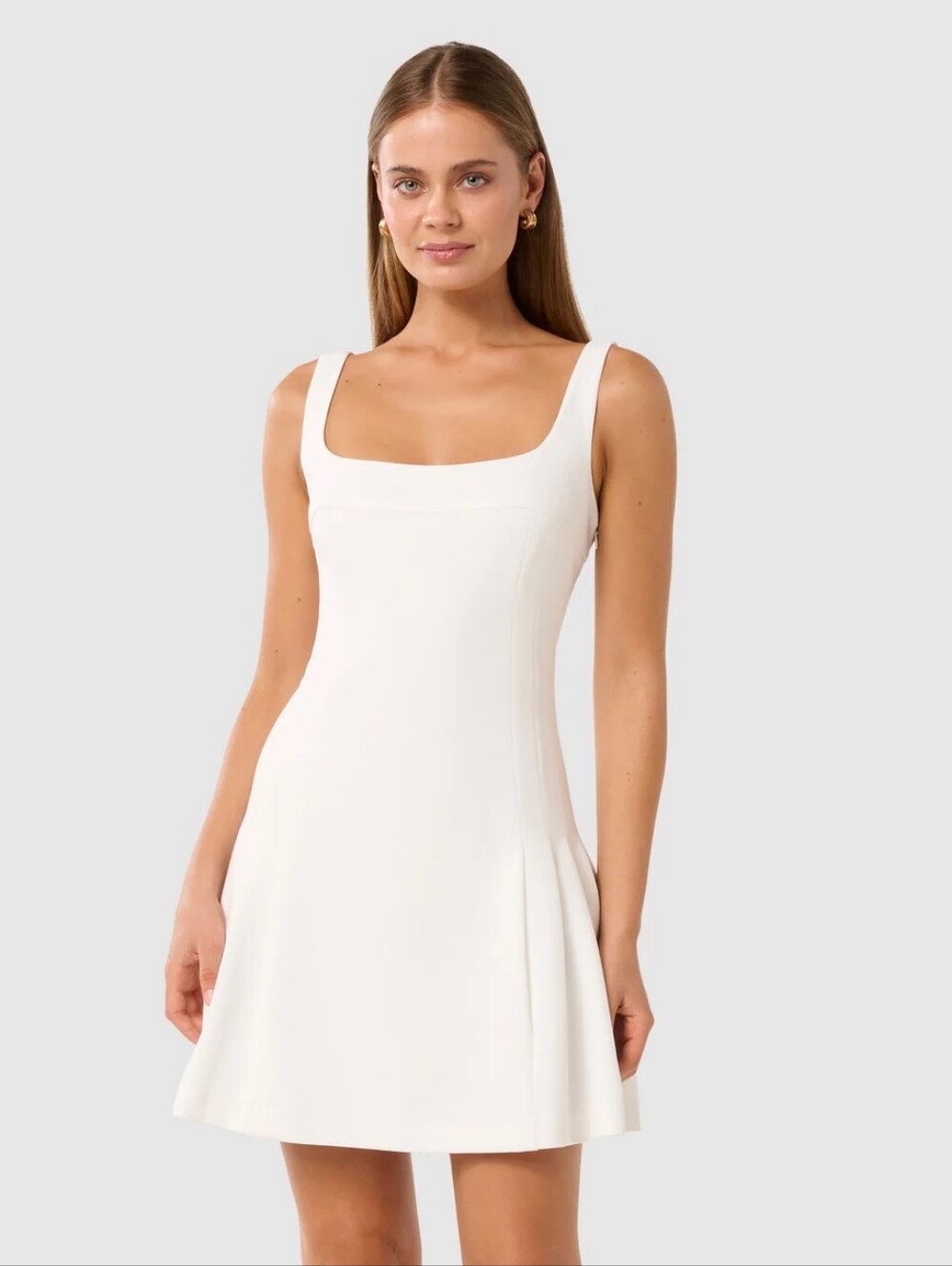 Zara Off White Square-Neck Pleated Mini Dress